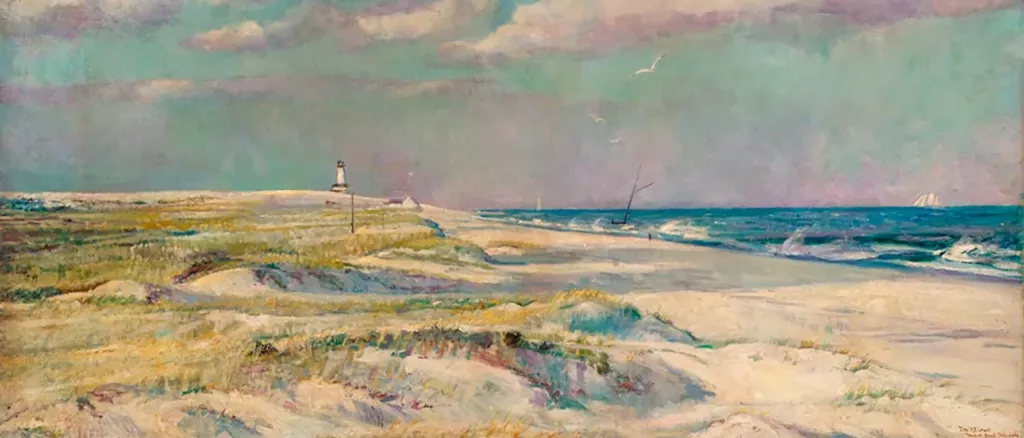 2010-6_Leach_FarView-Henlopen-web-noborder- Oil painting of a coastal landscape inspired by Cape Henlopen State Park in Lewes, Delaware.